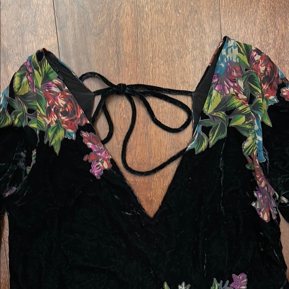 Free People Misha Burnout Black Velvet Mini Dress, Boho Witchy Floral, Size Sm - Picture 5 of 16